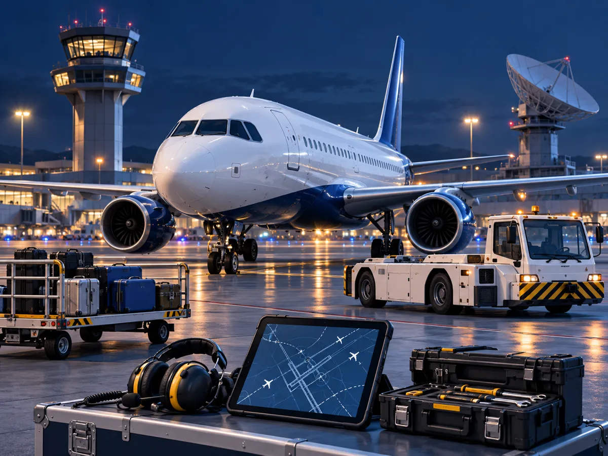 Aviation professionals reviewing airport, airline, safety, maintenance, and operations plans.